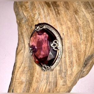 Vintage Large Purple Faceted Glass Brooch Amethyst Color